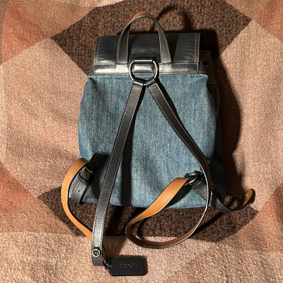 Preloved COACH Billie Blue Jean Denim Leather Backpack - Picture 2 of 8
